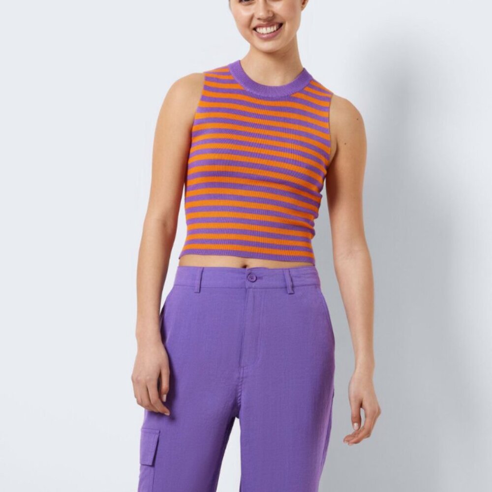 NWT Noisy May Sleeveless Knit Casual Striped Tank Top Orange and Purple XS